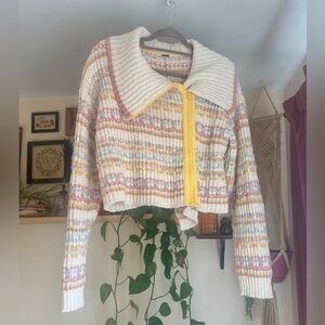 Free People Striped Cardigan with Yellow Accent